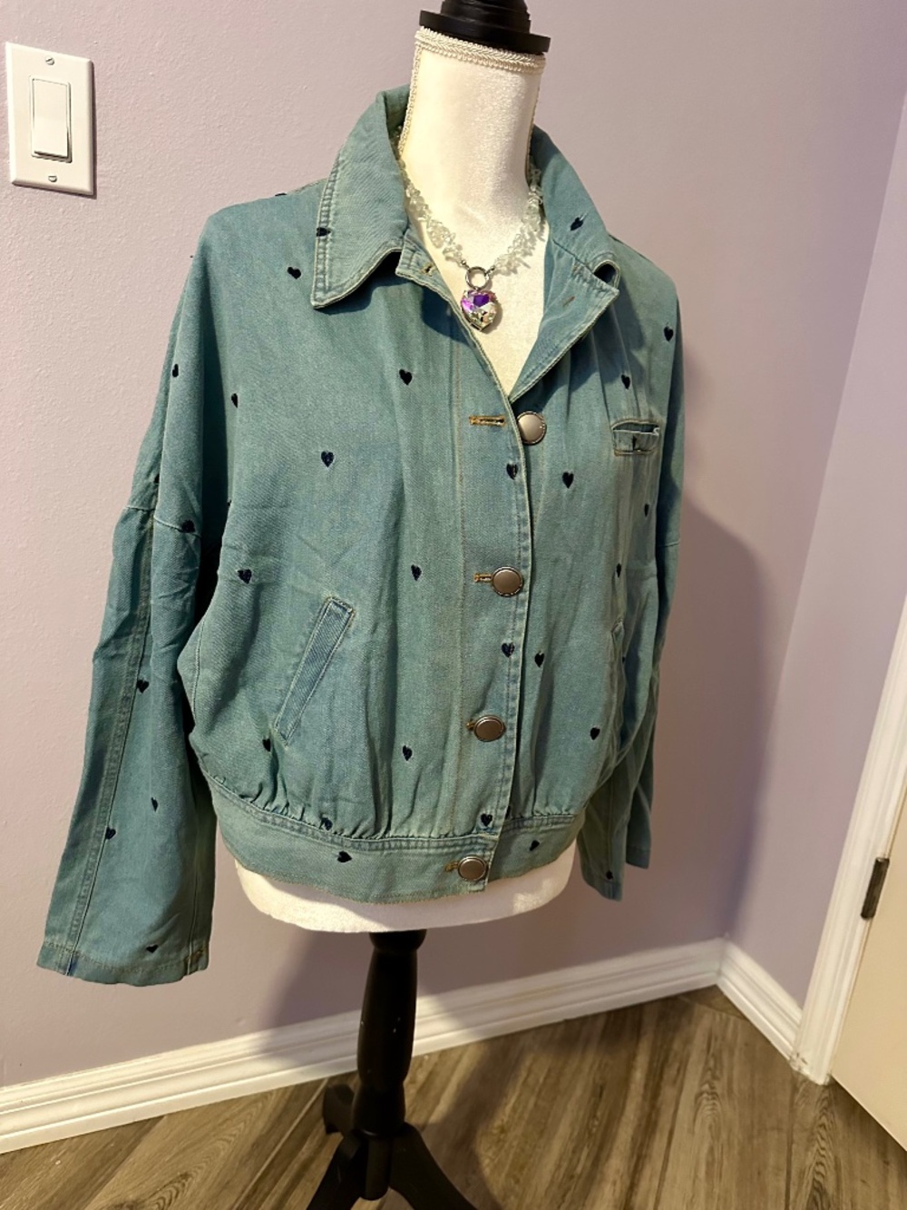 The Greii Large Jean Jacket with Hearts - NWT